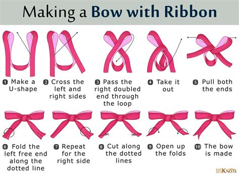 First, fold two loops into the center of your length of ribbon, crossing them over in the middle. Next, take the bottom right ribbon and loop it over the center cross, threading it through the ...